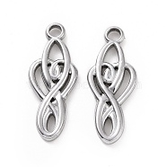 304 Stainless Steel Pendants, Infinity with Heart Charm, Stainless Steel Color, 26x10x2mm, Hole: 2.5mm(STAS-C003-13P)