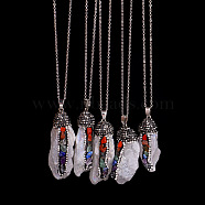 Raw Rough Mixed Gemstone Nugget Pendant Necklace with Rhinestone, Chakra Yoga Theme Necklace with Alloy Chains for Women, White, 19.69 inch(50cm)(CHAK-PW0001-016A)