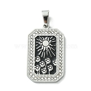 Ion Plating(IP) 304 Stainless Steel Pendants, with Enamel and Rhinestone, Rectangle with Tarot Charm, Stainless Steel Color, Black, 32x19.5x2mm, Hole: 6.5x4mm(STAS-C101-08P-03)