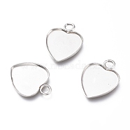 304 Stainless Steel Pendant Cabochons Settings for Fashion Jewelry, Plain Edge Bezel Cups, Heart, Stainless Steel Color, Tray: 12x12mm, 16.5x13x1mm, Hole: 2.5mm(STAS-M283-01P-A)