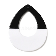 Black and White stitching Acrylic Big Pendants, Teardrop, 52x40x2.5mm, Hole: 1.8mm(OACR-S143-01B)