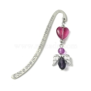 Glass Bead Heart Angel Bookmarks, Tibetan Style Alloy Hook Bookmarks, Purple, 83x15mm(AJEW-JK00276-01)