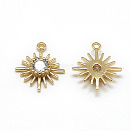 Brass Cubic Zirconia Charms, Flower, Clear, Real 18K Gold Plated, 14.5x12.5x3mm, Hole: 1mm(X-KK-T032-017G)