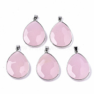 Natural Agate Pendants, with Platinum Tone Iron Pinch Bail, Faceted, Dyed, Teardrop, 37.5x26.5x8mm, Hole: 7x4mm(G-S359-202)