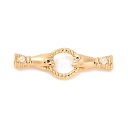 Brass Micro Pave Clear Cubic Zirconia Fold Over Clasps, with ABS Imitation Pearl, Hand with Round Ring, Real 18K Gold Plated, 34x11x5.5mm, Hole: 1.8mm(KK-C076-01G)