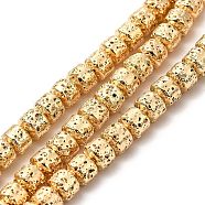 Electroplated Natural Lava Rock Beads Strands, Rondelle, Light Gold Plated, 6x7mm, Hole: 1mm, about 67~68pcs/strand, 15.35~15.63 inch(39~39.7cm)(G-G984-10KCG)