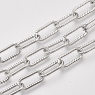 Unwelded Iron Paperclip Chains, Drawn Elongated Cable Chains, with Spool, Platinum, 16x7x1.6mm, about 82.02 Feet(25m)/roll(CH-S125-01B-P)