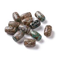 Tibetan Style 3-Eye dZi Beads, Natural Agate Beads, Dyed & Heated, Oval, Dark Olive Green, 20~22x14~15mm, Hole: 2.5~3mm(TDZI-G009-B30)