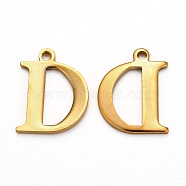 Ion Plating(IP) 304 Stainless Steel Alphabet Charms, Golden, Letter.D, 12x9.5x1mm, Hole: 1mm(STAS-H122-D-G)