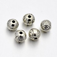 Tibetan Style Alloy Round with Eye Beads, Lead Free & Cadmium Free & Nickel Free, Antique Silver, 6mm, Hole: 1mm(PALLOY-E381-18AS-NR)