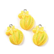 Opaque Resin Pendants, Imitation Vegetable & Fruit, with Platinum Tone Iron Loop, Carambola, 22.5x15.5x7mm, Hole: 2mm(RESI-S013-02I)