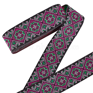 7M Ethnic Style Embroidery Polyester Ribbons, Jacquard Ribbon, Tyrolean Ribbon, Garment Accessories, Flower Pattern, Deep Pink, 1-7/8 inch(49mm), about 7.66 Yards(7m)/Pc(OCOR-WH0020-16A-02)