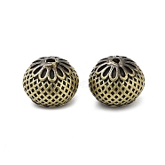 Tibetan Style Rack Plating Brass Bead, Long-Lasting Plated, Round with Flower, Brushed Antique Bronze, 9.5mm, Hole: 1.4mm(KK-Q805-30AB)