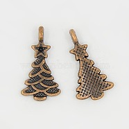 Tibetan Style Alloy Pendants, Cadmium Free & Nickel Free & Lead Free, Christmas Tree, Red Copper, 21x11mm, Hole: 1mm(RLF0062Y-NF)