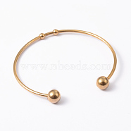 Fashion 304 Stainless Steel Cuff Bangles Torque Bangles, End with Immovable Round Beads, Golden, 50~65mm(BJEW-H473-01G)