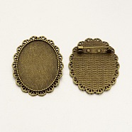 Vintage Alloy Brooch Cabochon Bezel Settings, with Iron Pin Brooch Back Bar Findings, Oval, Cadmium Free & Nickel Free & Lead Free, Antique Bronze, Tray: 40x30mm, 48x38x2.5mm, Pin: 0.6mm(X-PALLOY-N0085-29AB-NF)
