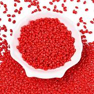 Baking Paint Glass Seed Beads, 2-Hole, Oval, Red, 5~6x2.5~3.5x3mm, hole: 0.7~0.9mm, about 7500pcs/pound(SEED-T006-03S)