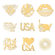 9Pcs Nickel Custom Self-adhesive Picture Stickers, Independence Day Metal Decals, Golden, Mixed Shapes, 40x40mm(DIY-WH0450-182)