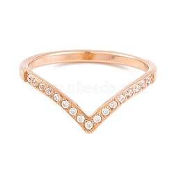 304 Stainless Steel Finger Ring for Women, with Cubic Zirconia, Rose Gold, US Size 6~9(16.5~18.9mm)(RJEW-C086-23-P)