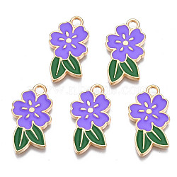 Alloy Enamel Pendants, Cadmium Free & Lead Free, Light Gold, Flower, Medium Purple, 24.5x14.5x1.5mm, Hole: 2mm(ENAM-Q446-002C-RS)