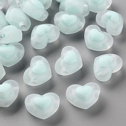 Transparent Acrylic Beads, Frosted, Bead in Bead, Heart, Light Blue, 13x17x9.5mm, Hole: 2.5mm, about 420pcs/500g(TACR-S152-08C-10)