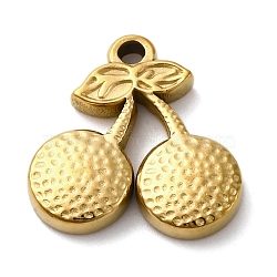 304 Stainless Steel Pendants, Cherry Charm, PVD Vacuum Plating, Real 18K Gold Plated, 18x17.5x3mm, Hole: 1.8mm(STAS-S163-27G)