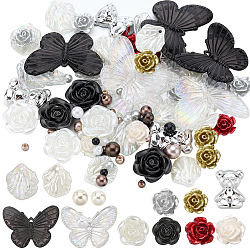 DIY Jewelry Making Finding Kit, Including Resin Round & Plastic Flower Beads, Plastic Butterfly Pendants & Cabochons, Mixed Color, 266Pcs/set(DIY-SC0022-74)