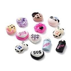 Opaque Resin Decoden Cabochons, Panda & Heart Lock & Bottle, Mixed Shapes, Mixed Color, 11~15x8.5~15x5.5~7mm(RESI-D010-01)