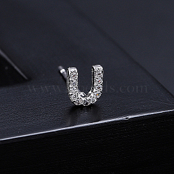 Platinum Brass Micro Pave Cubic Zirconia Stud Earrings, Initial Letter, Letter U, No Size(XI6969-21)