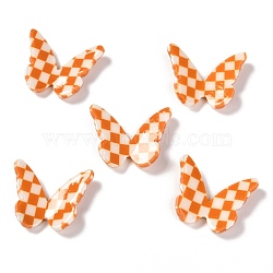 Opaque Resin Cabochons, Two Tone, for DIY Earring Accessories, Butterfly with Chessboard Pattern, Orange, 22.5x27.5~28.5x4~5.5mm(RESI-I035-01E)