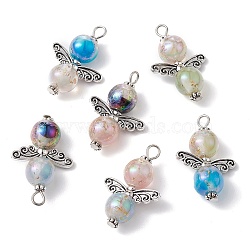 Resin Pendants with Gold Foils, Angel Charms with Alloy Wings, Mixed Color, 33x21.5x10mm, Hole: 3.5x2.8mm(PALLOY-JF02167)