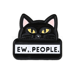 Cat with Word Enamel Pins, Alloy Brooches for Backpack Clothes, Black, 28.5x30.5mm(JEWB-Q014-16A)