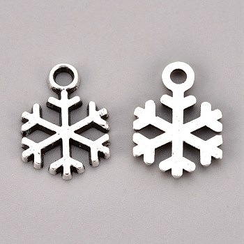 Tibetan Style Alloy Pendants, Cadmium Free & Nickel Free & Lead Free, Snowflake, for Christmas, Antique Silver, 15x12x1mm, Hole: 2mm