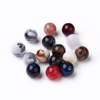 Acrylic Beads, Imitation Gemstone Style, Round, Mixed Color, 13.5~14x13mm, Hole: 2mm, about 330pcs/500g
