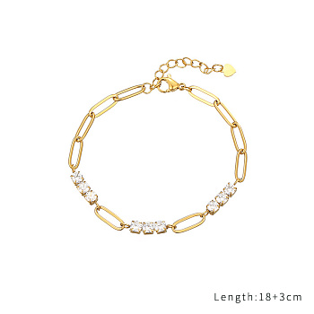 Gold Plated  Bracelet with Zircon, Stainless Steel Chain for Women