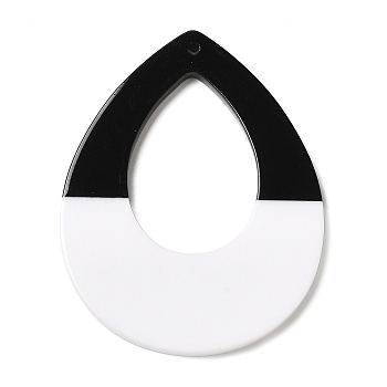 Black and White stitching Acrylic Big Pendants, Teardrop, 52x40x2.5mm, Hole: 1.8mm