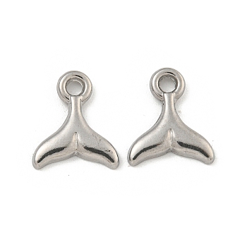 Non-Tarnish 304 Stainless Steel Pendants, Fishtail Charm, Stainless Steel Color, 12.5x11x2mm, Hole: 2mm