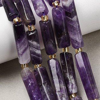 Natural Amethyst Beads Strands, Column, with Seed Beads, Purple, 14~30x6.5~7.5x6.5~7.5mm, Hole: 1mm, about 13~15pcs/strand, 15.87''(40.3cm)~16.06''(40.8cm)