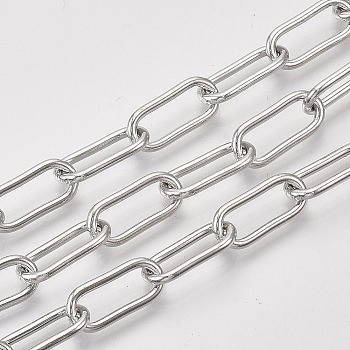 Unwelded Iron Paperclip Chains, Drawn Elongated Cable Chains, with Spool, Platinum, 16x7x1.6mm, about 82.02 Feet(25m)/roll