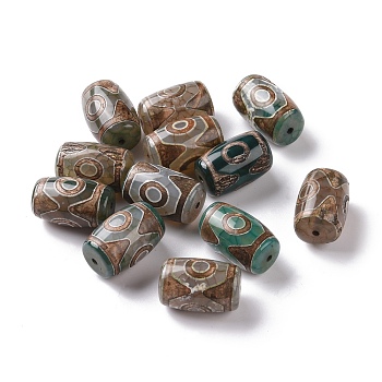 Tibetan Style 3-Eye dZi Beads, Natural Agate Beads, Dyed & Heated, Oval, Dark Olive Green, 20~22x14~15mm, Hole: 2.5~3mm