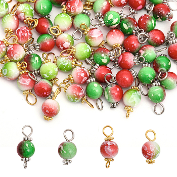 DIY Jewelry Making Finding Kit, Including Spray Painted Resin Round Beaded Charms & Link Connectors, Colorful, 80Pcs/box