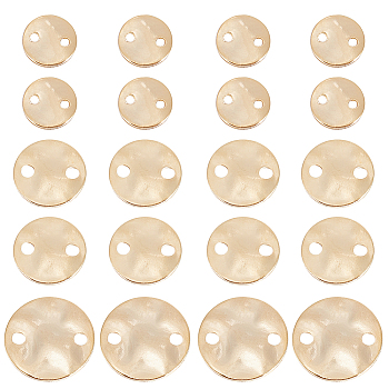 70Pcs 3 Styles Brass Connector Charms, Twist Flat Round Links, Real 24K Gold Plated, 6~10x0.8~1mm, Hole: 0.8~1.4mm