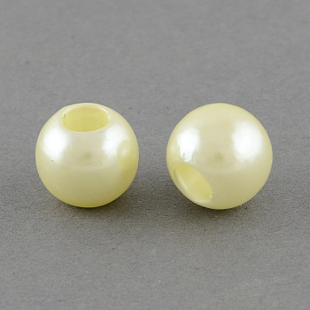 ABS Plastic Imitation Pearl European Beads, Large Hole Rondelle Beads, Lemon Chiffon, 11.5~12x10mm, Hole: 5mm