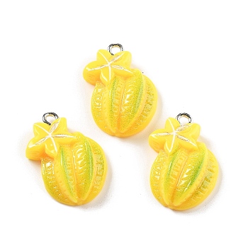 Opaque Resin Pendants, Imitation Vegetable & Fruit, with Platinum Tone Iron Loop, Carambola, 22.5x15.5x7mm, Hole: 2mm