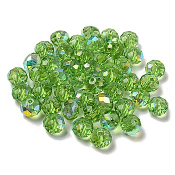 Electroplate Glass Beads, Faceted, Rondelle, Lime Green, 8x6mm, Hole: 1.6mm, 100pcs/bag