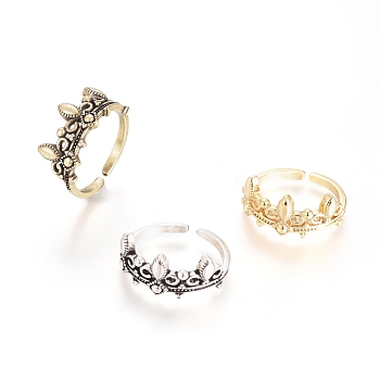 Adjustable Brass Rings, Long-Lasting Plated, Crown, Finger Rings, Mixed Color, Size 7, 17mm