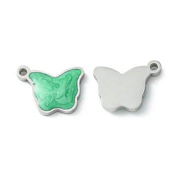 304 Stainless Steel Manual Polishing Charms, with Enamel, Butterfly Charm, Stainless Steel Color, 8x11x2mm, Hole: 1.2mm