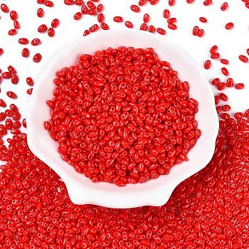 Baking Paint Glass Seed Beads, 2-Hole, Oval, Red, 5~6x2.5~3.5x3mm, hole: 0.7~0.9mm, about 7500pcs/pound