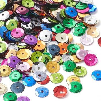 Plastic Loose Semi-cupped Sequins, Color Paillettes, Center Hole, Mixed Color, 6~7mm, Hole: 1mm