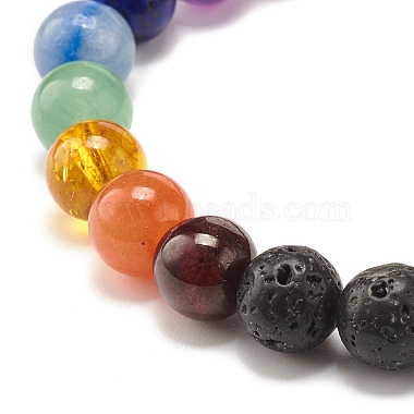 Bracelet extensible perles rondes en pierre de lave naturelle(BJEW-JB07455)-5